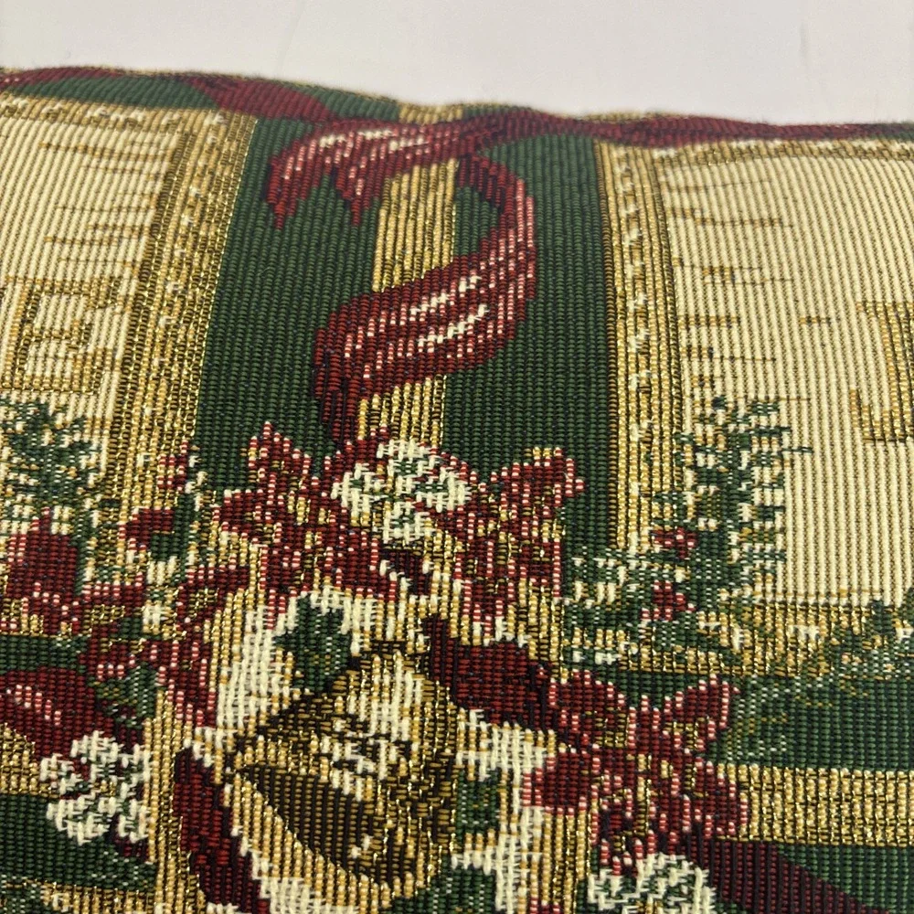 Vintage Christmas‎ Tapestry Throw Accent Pillow Gold Green Back 15x11